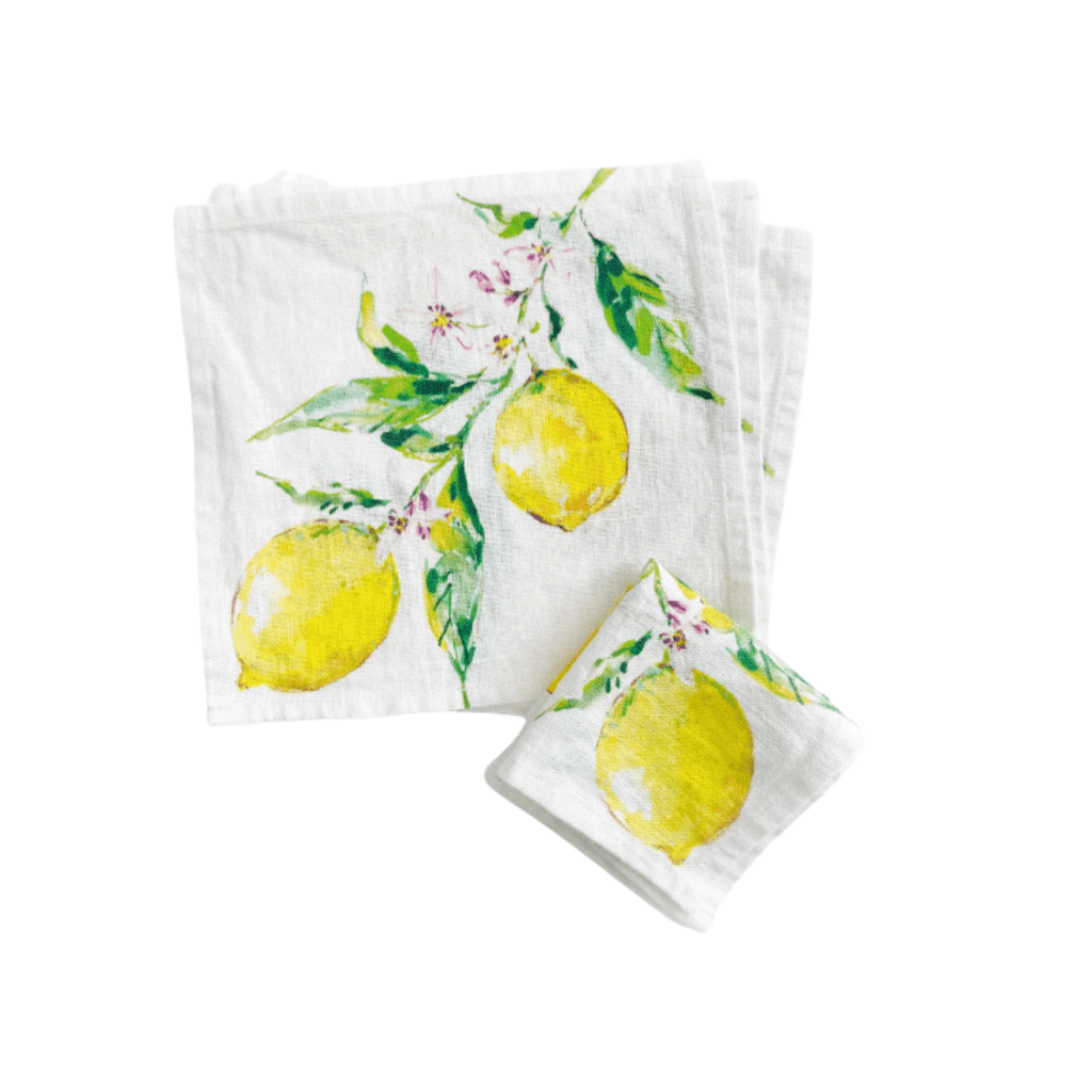 Lemon Painted Linen Cocktail Napkins (Set of 4) - Haus of Powell