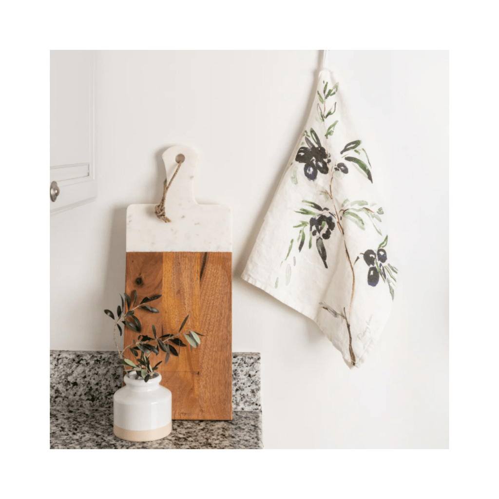 Olive Painted Linen Kitchen Towel - Haus of Powell