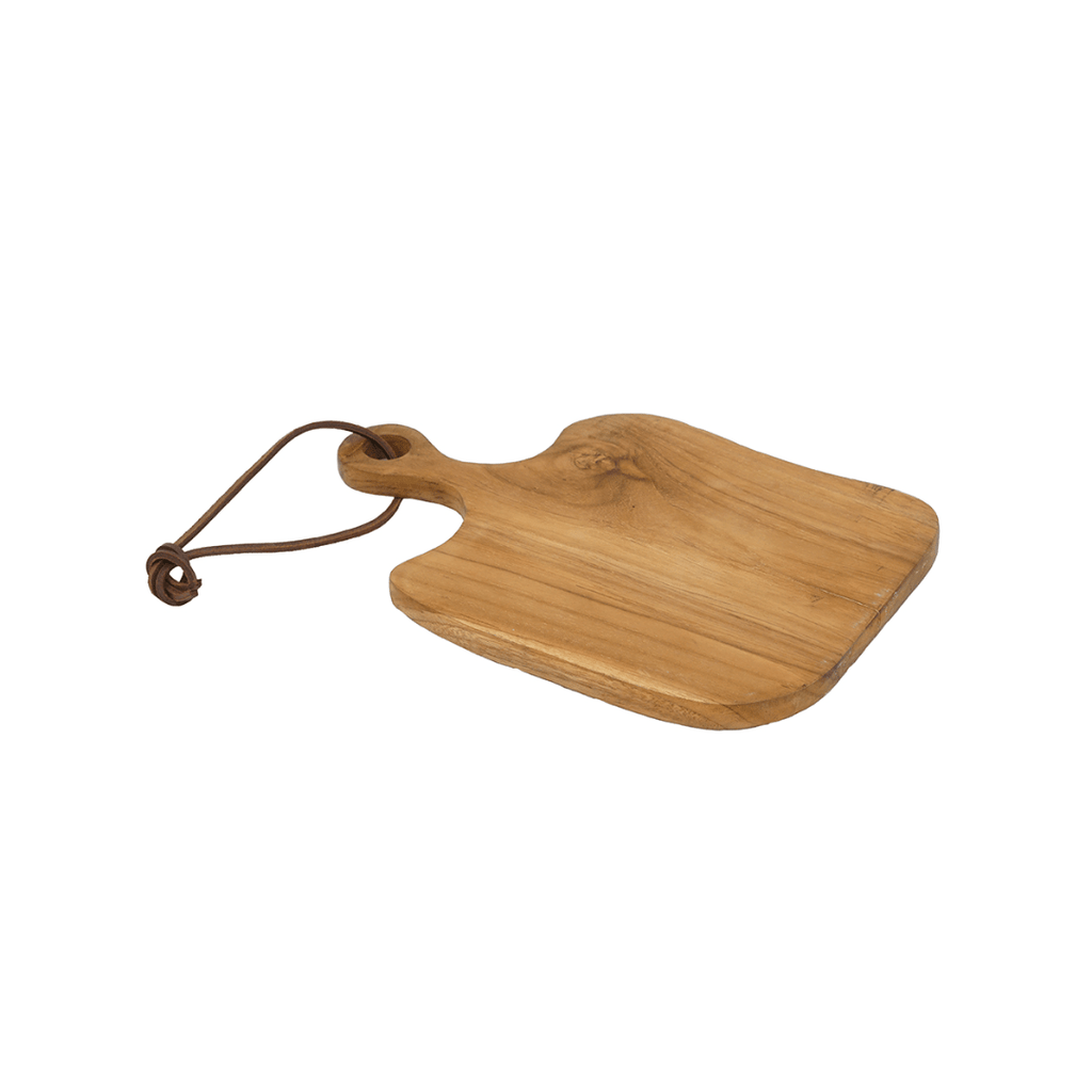 Teak Wood Cutting Board Brown and Leather Hanging Strap - Haus of Powell