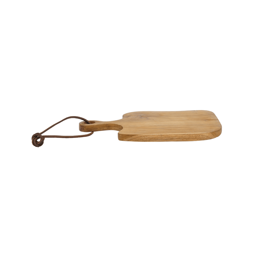 Teak Wood Cutting Board Brown and Leather Hanging Strap - Haus of Powell
