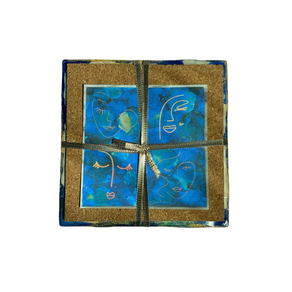 Blue Faced Inkwork Coaster Set - Haus of Powell