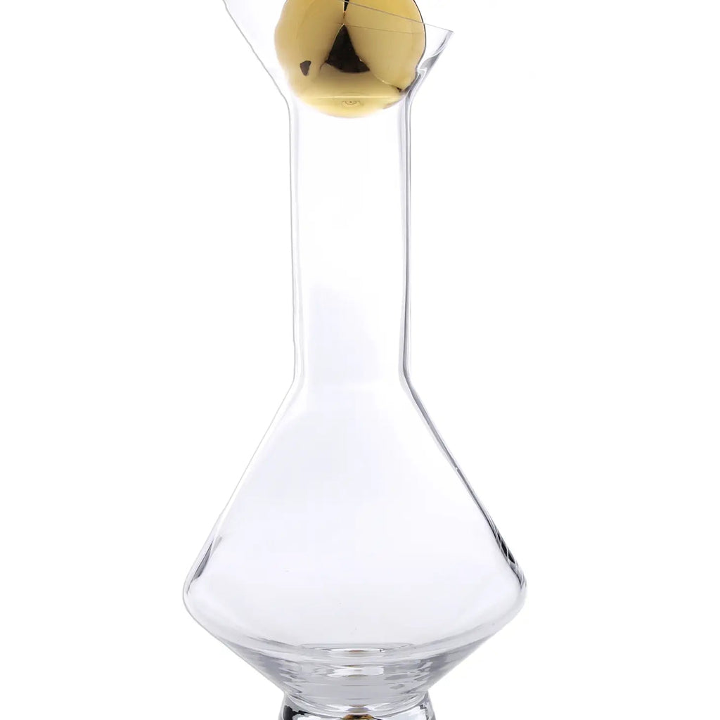 Glass Diamond Shaped Decanter With Gold Reflection and Lid - Haus of Powell