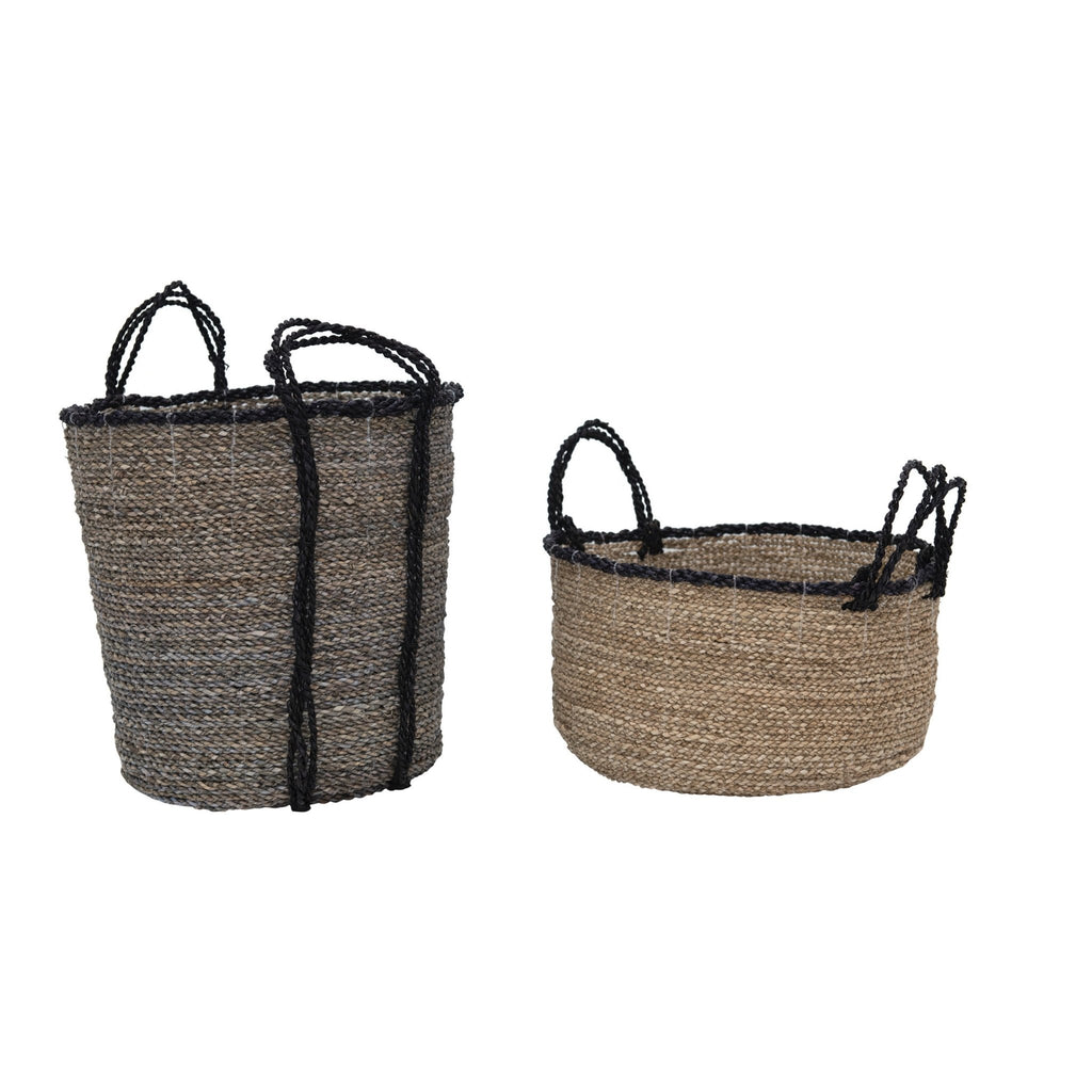 Hand-Woven Seagrass Baskets with Handles (Set of 2) - Haus of Powell
