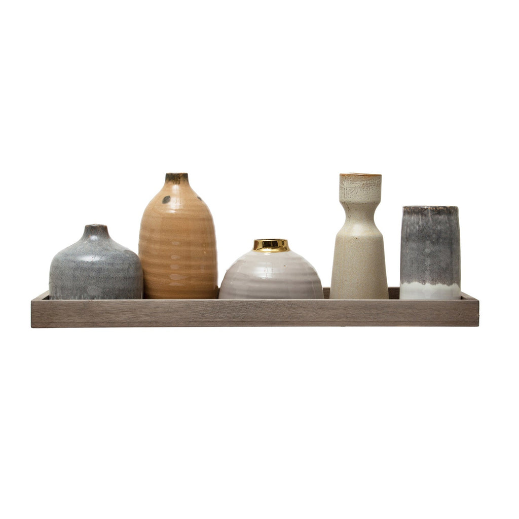 Mango Wood Tray w Holder and Vases (Set of 6) - Haus of Powell