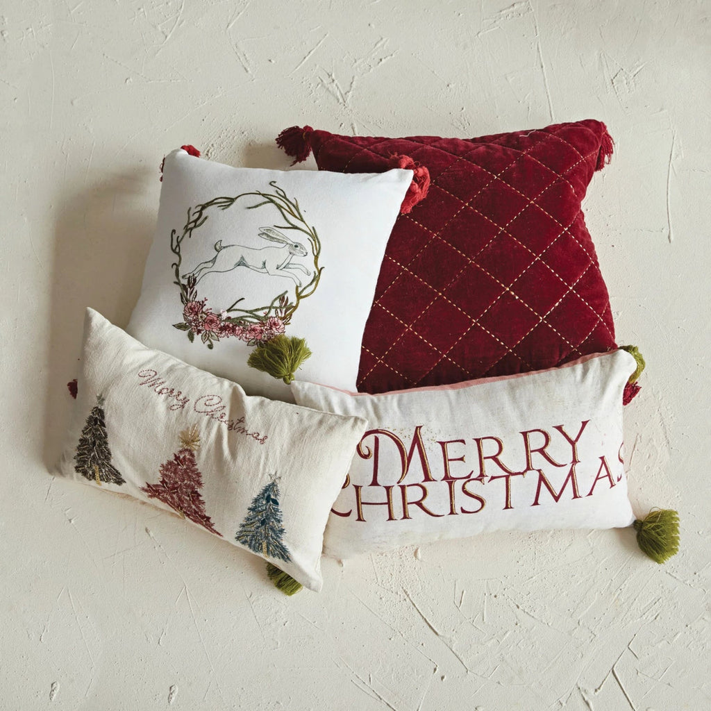 Merry Christmas Bead Embroidered Lumbar Pillow - Haus of Powell