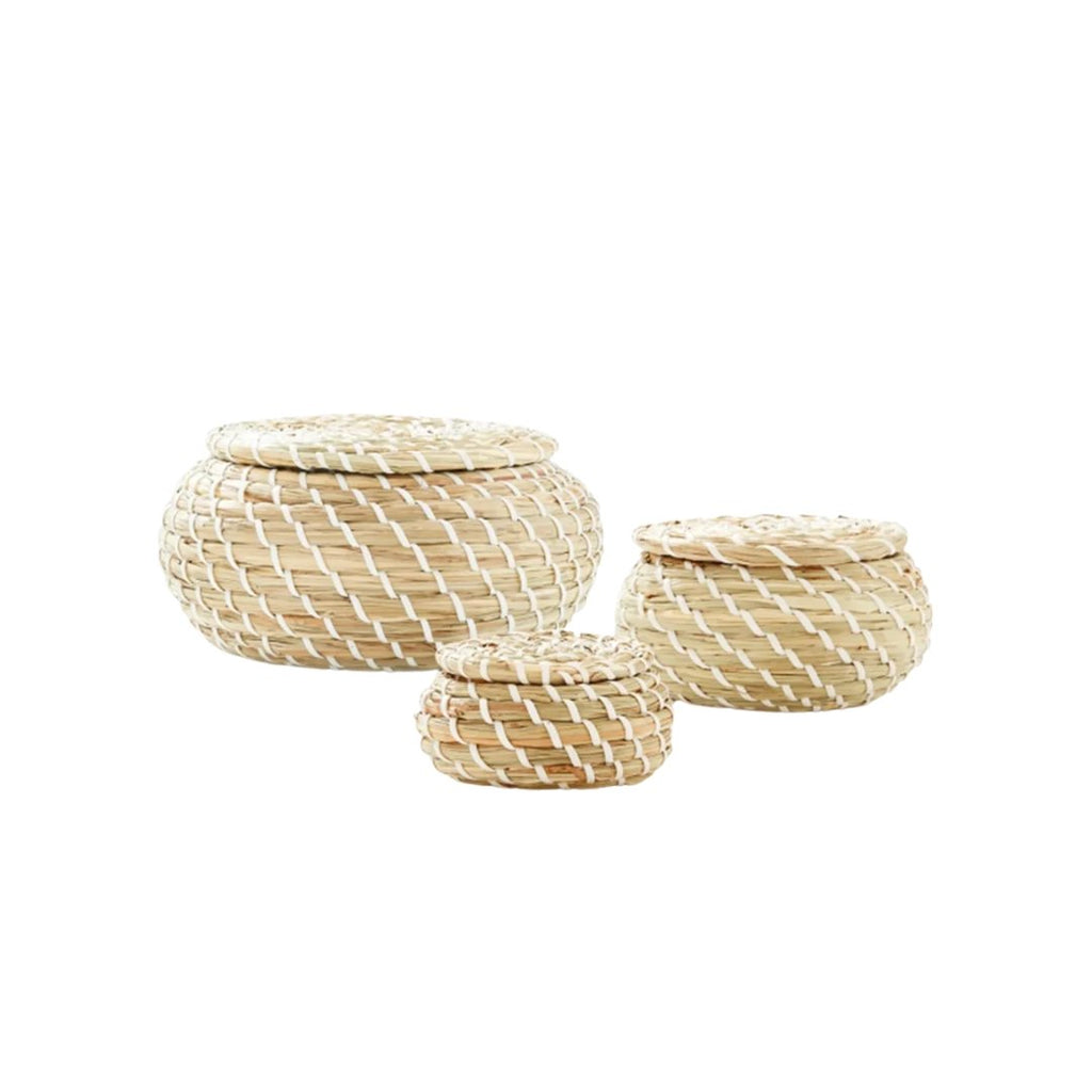 Seagrass Round Baskets With Lids (set of 3) - Haus of Powell