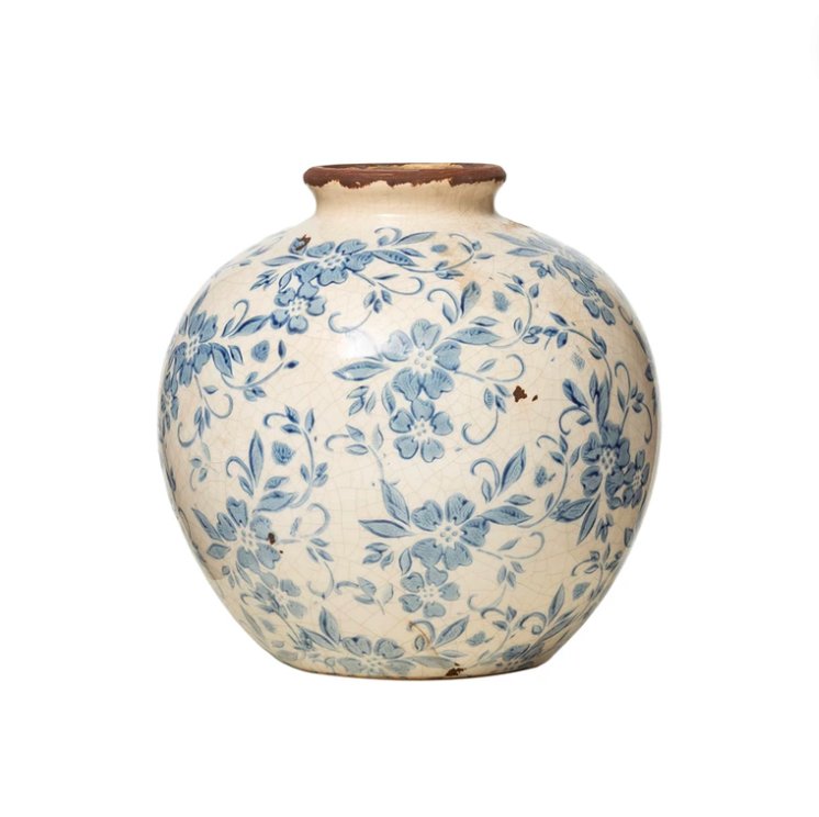 Terracotta Vase with Transferware Pattern - Haus of Powell